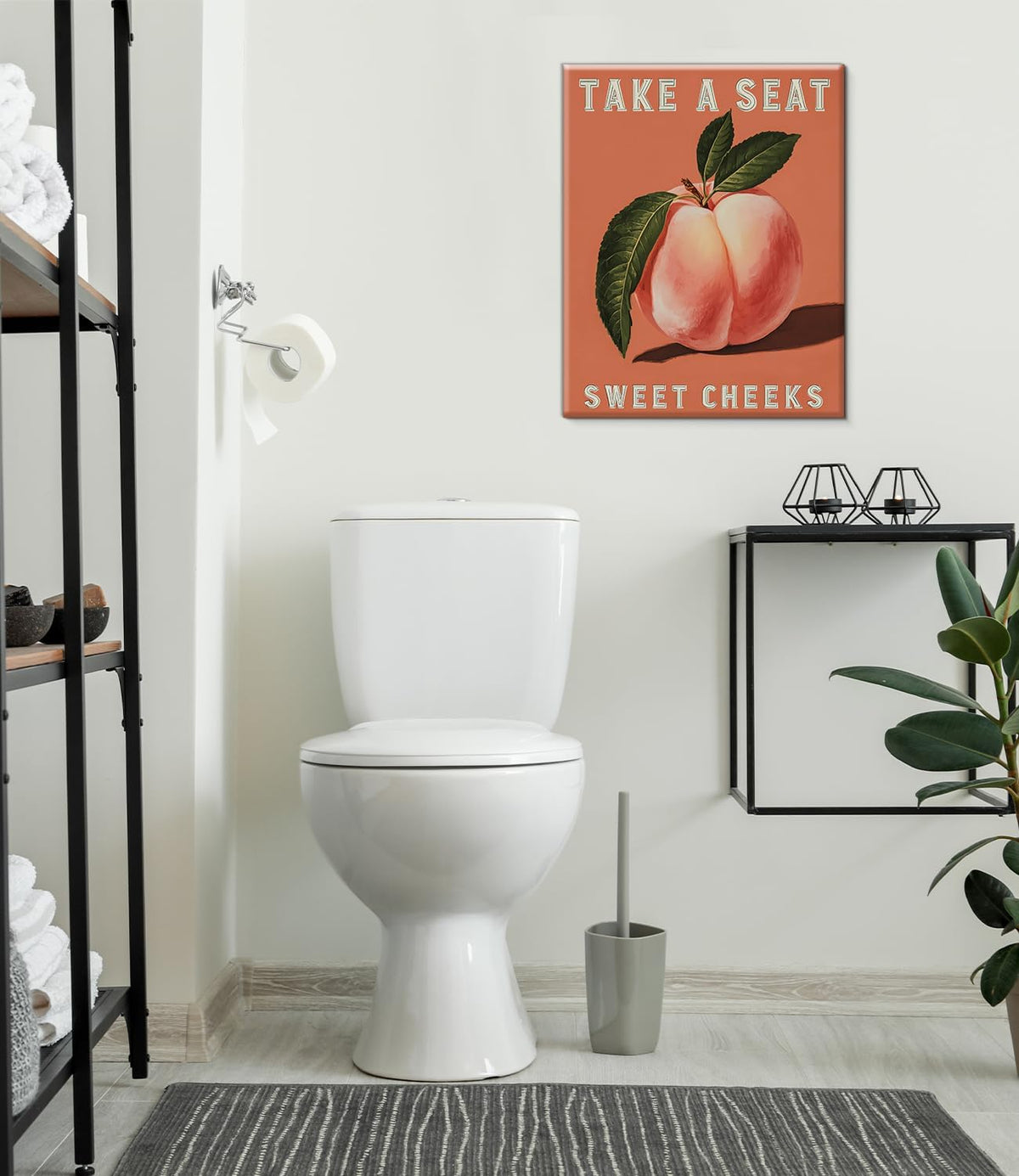 Funny Pink Peach Bathroom Wall Art Print - Take a Seat Sweet Cheeks Canvas Poster Painting - Funny Bathroom Wall Decor for Restroom Toilet 8x10 Inch Framed