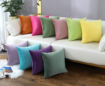 Comfy Peach Coral Throw Pillow Covers Decorative Square Solid Velvet Super Soft Cushion Cases Home Decor for Sofa Couch, Set of 2, 18 x 18 Inch