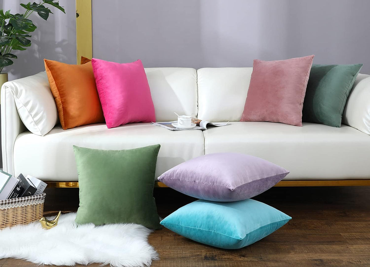 Comfy Peach Coral Throw Pillow Covers Decorative Square Solid Velvet Super Soft Cushion Cases Home Decor for Sofa Couch, Set of 2, 18 x 18 Inch