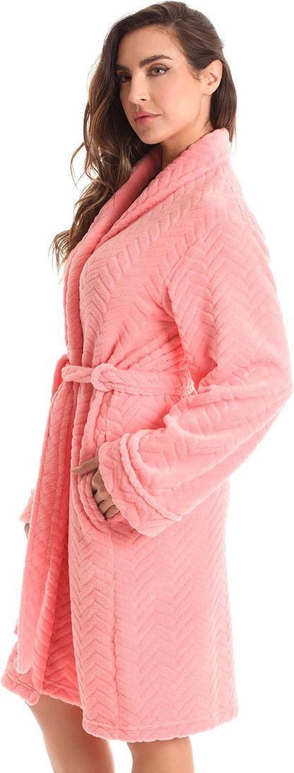 Velour Chevron Texture Bath Robes for Women