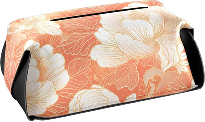 Leather tissue box holder Hanging napkin holder for car with Adjustable straps & zipper Reusable auto accessories Chinese Style Floral Peach Gold