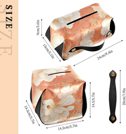 Leather tissue box holder Hanging napkin holder for car with Adjustable straps & zipper Reusable auto accessories Chinese Style Floral Peach Gold