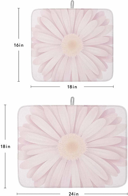 Light Pink Flower Dish Drying Mat for Kitchen Counter Chrysanthemum Floral Spring Plant Absorbent Microfiber Quick Dry Pad Non Slip Drainer Mats 16x18 Inch, 2 Pack
