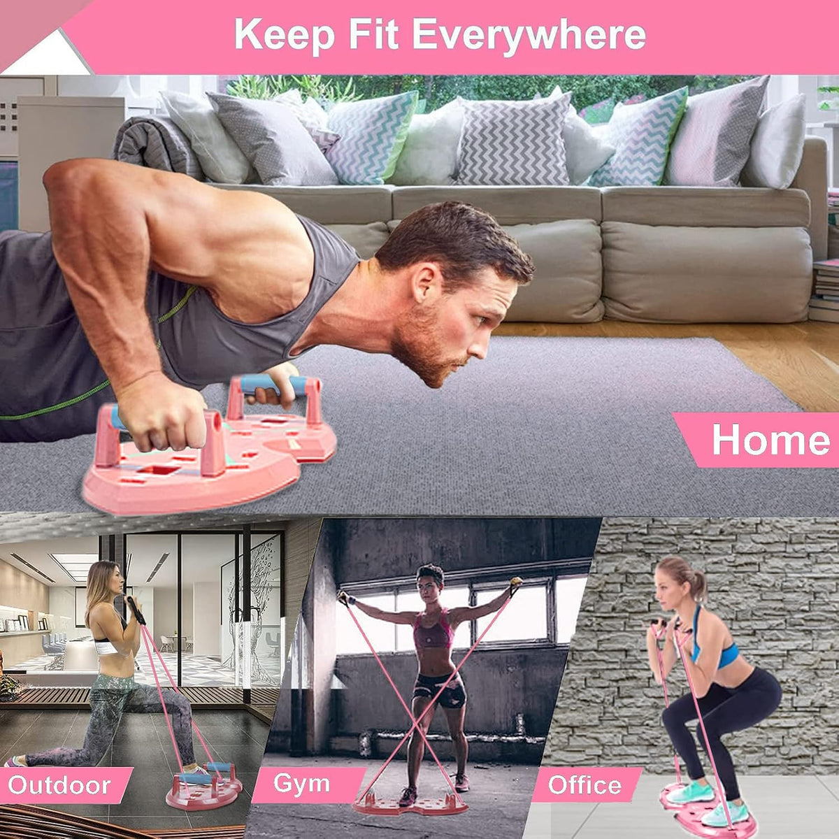 Push Up Board,36 in 1 Home Gym Equipment with Ab Roller Wheel & Resistance Bands, Portable Foldable Workout Board for Full Body Strength Training Men Women,Gift for Grilfriend