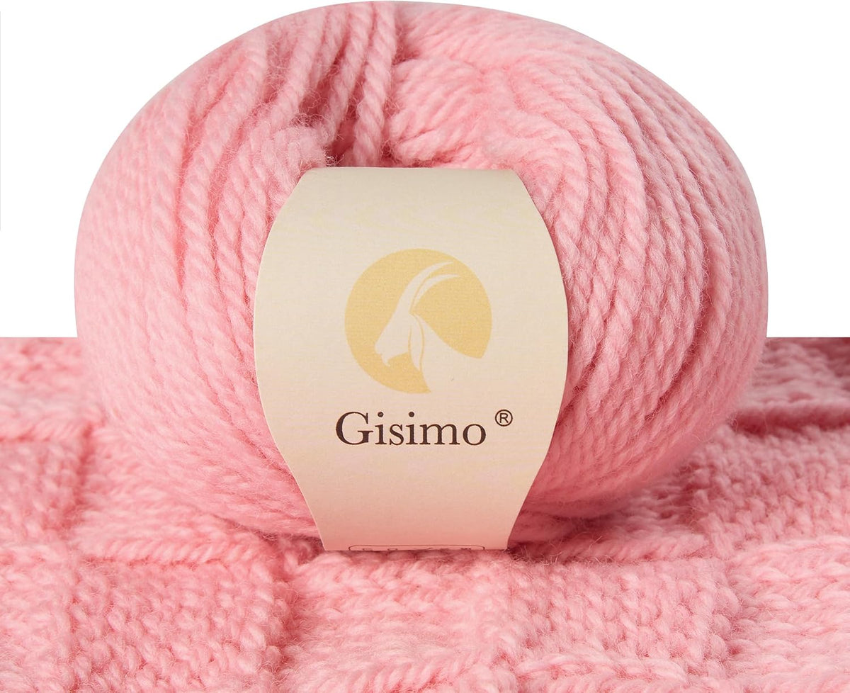 100% Merino Wool Yarn, 3-Ply Luxurious and Soft Yarn for Hand Knitting & Crocheting (Pink,1Ball)