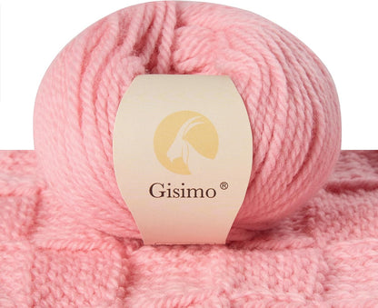 100% Merino Wool Yarn, 3-Ply Luxurious and Soft Yarn for Hand Knitting & Crocheting (Pink,1Ball)