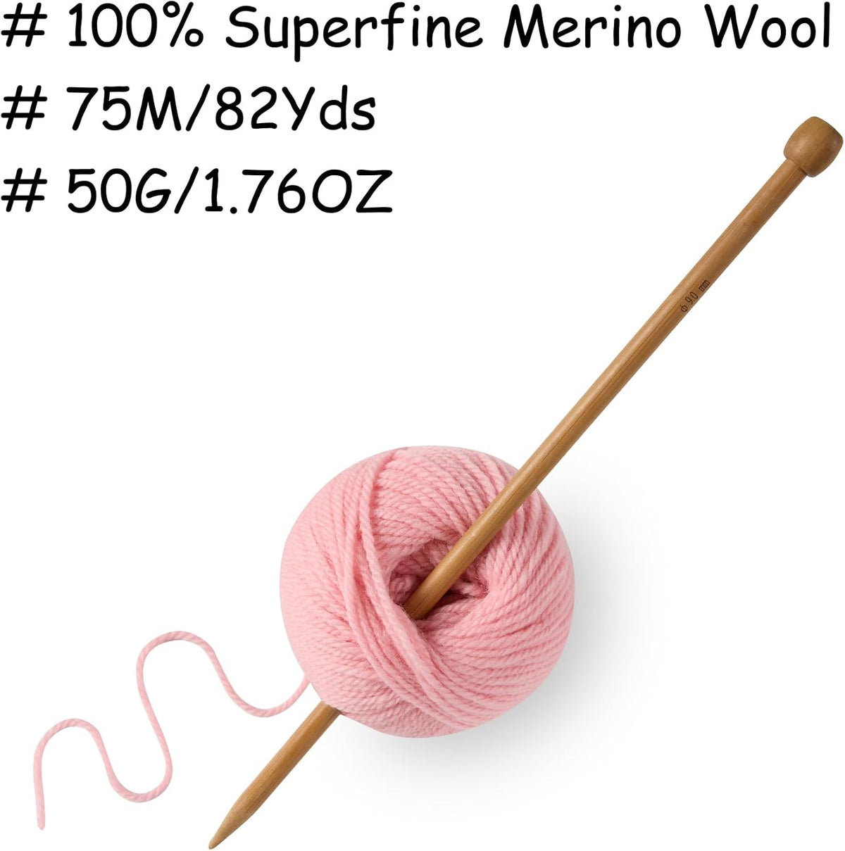 100% Merino Wool Yarn, 3-Ply Luxurious and Soft Yarn for Hand Knitting & Crocheting (Pink,1Ball)