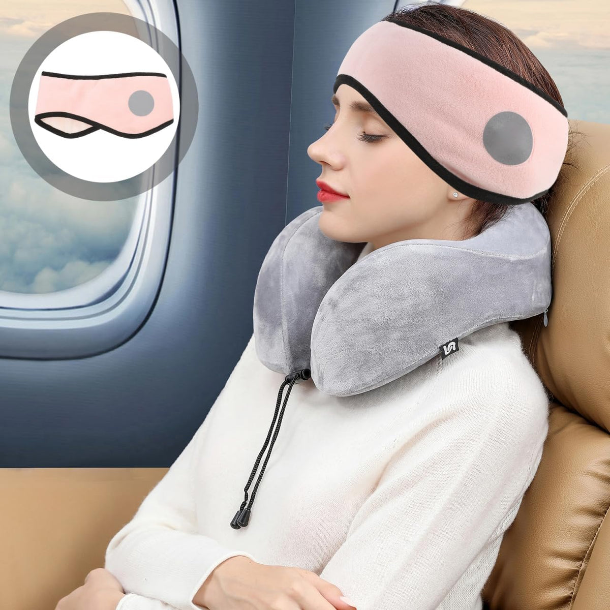Ear Warmer Headband, Sleep Mask, 2 in 1 Eye Mask and Soundproof Sleep Earmuff Noise Reduction Sleeping Ear Wraps Ear Protection Cover for Men Women Ear Mask Pink Sleeping Earmuffs