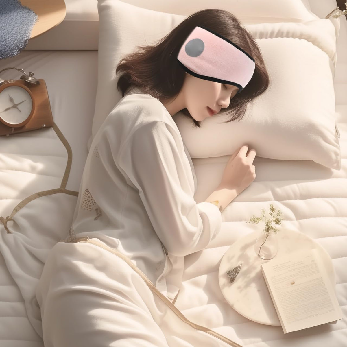 Ear Warmer Headband, Sleep Mask, 2 in 1 Eye Mask and Soundproof Sleep Earmuff Noise Reduction Sleeping Ear Wraps Ear Protection Cover for Men Women Ear Mask Pink Sleeping Earmuffs