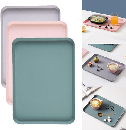 Rectangular Serving Tray with Anti Slip Base Scratch Resistant for SURFACE Lightweight Plastic Food Drink Organizer for Kitchen Dining Table or Tea Service(large pink)