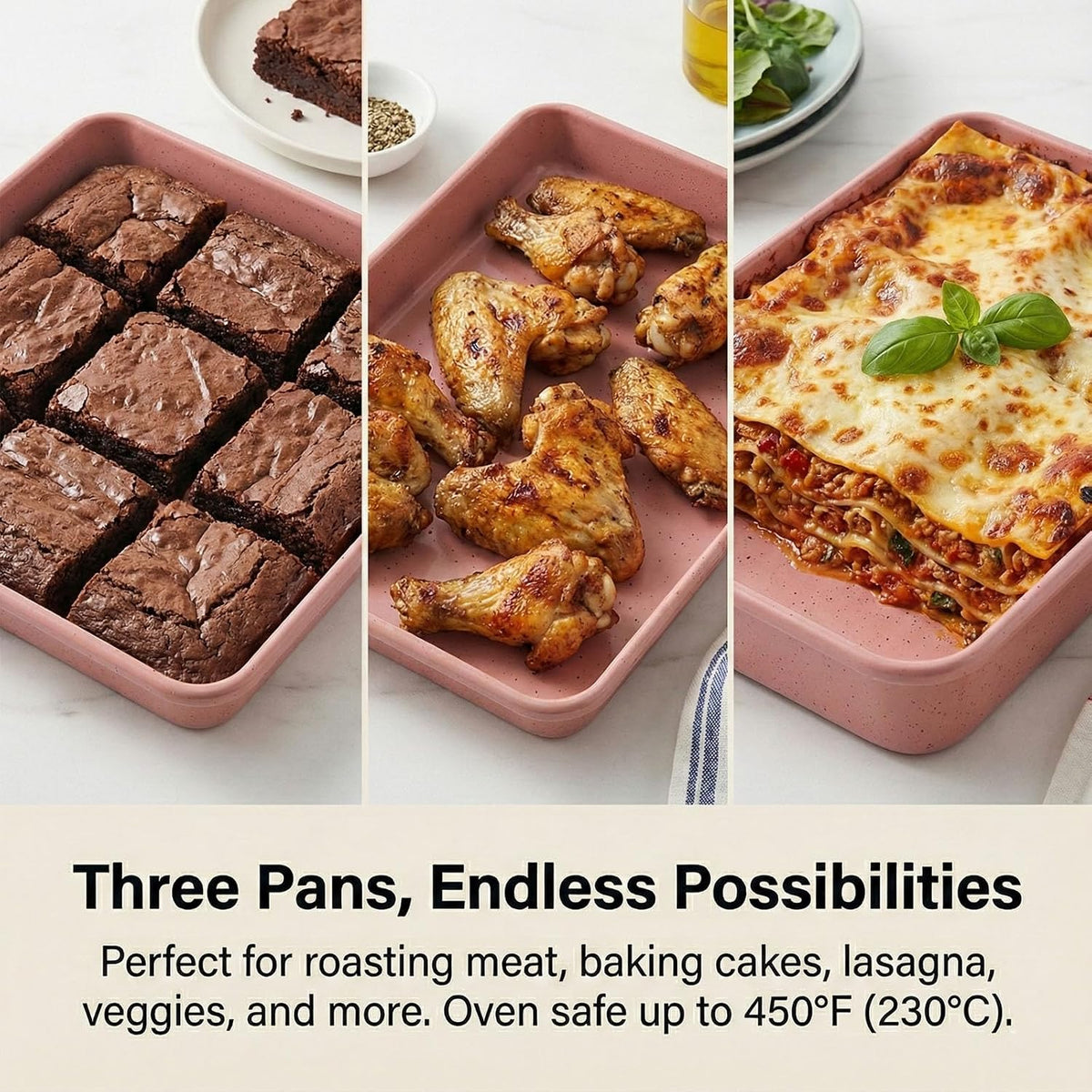 11x9 Baking Pan Set of 3, Nonstick Sheet Pans, Pink