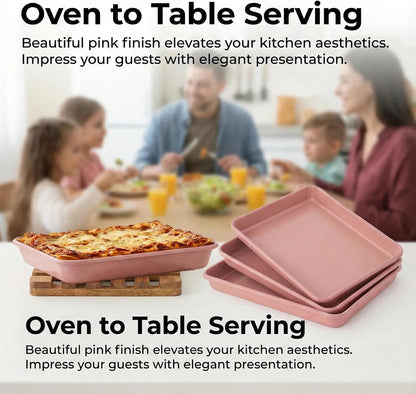 11x9 Baking Pan Set of 3, Nonstick Sheet Pans, Pink
