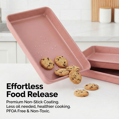 11x9 Baking Pan Set of 3, Nonstick Sheet Pans, Pink
