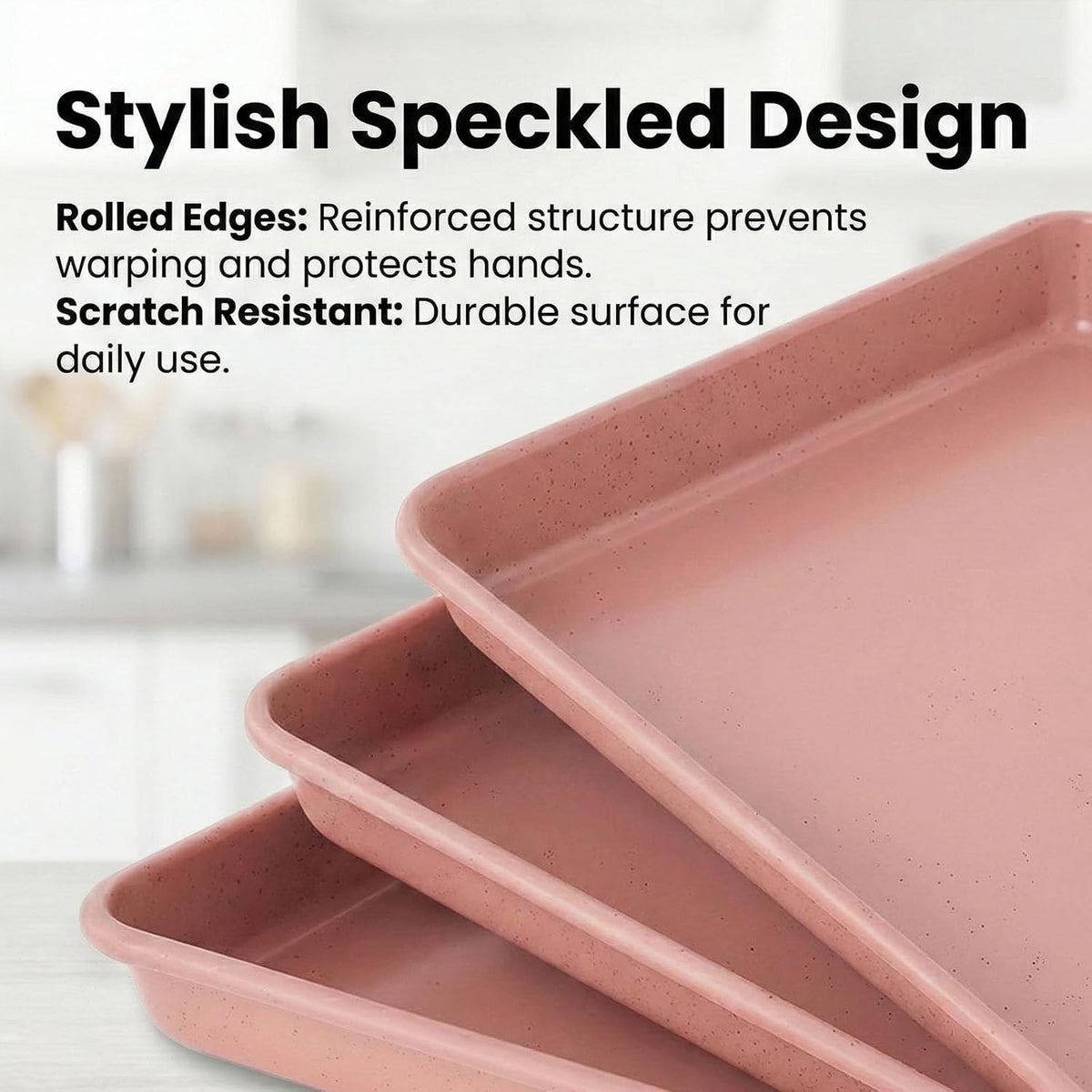 11x9 Baking Pan Set of 3, Nonstick Sheet Pans, Pink