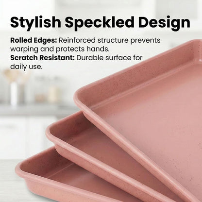 11x9 Baking Pan Set of 3, Nonstick Sheet Pans, Pink
