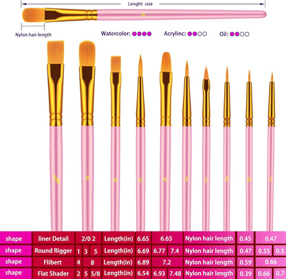 60Pcs Paint Brush Set for Acrylic, Oil & Watercolor, Pink