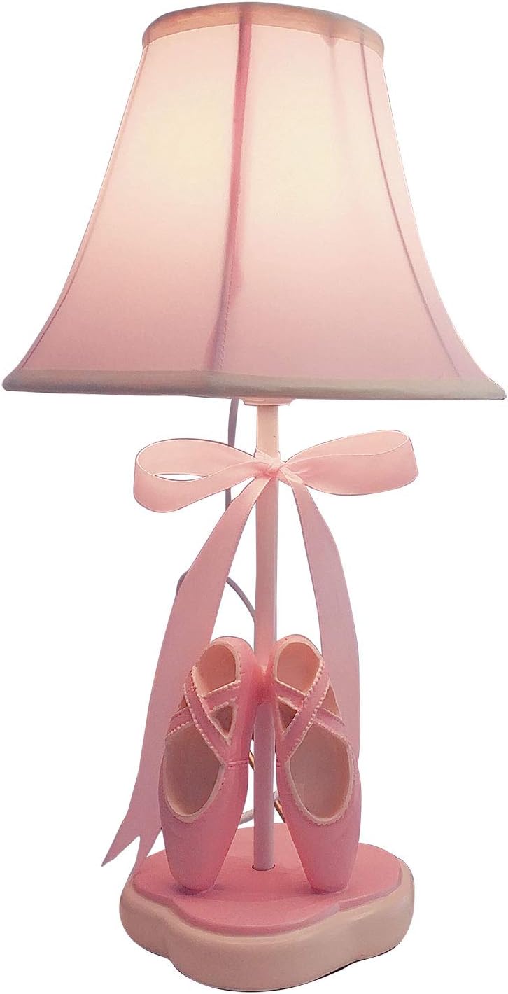 Cozylight Bedside Lamp, Pink Dancing Shoes Design, 14inch Tall Table Lamp with Fabric Stitch Shade for Girl’s Bedroom Décor, Including an E26 LED Bulb (Push Button)