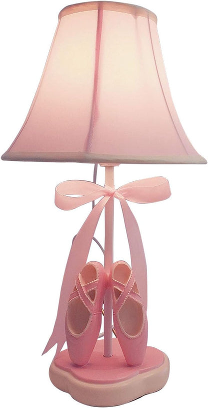Cozylight Bedside Lamp, Pink Dancing Shoes Design, 14inch Tall Table Lamp with Fabric Stitch Shade for Girl’s Bedroom Décor, Including an E26 LED Bulb (Push Button)