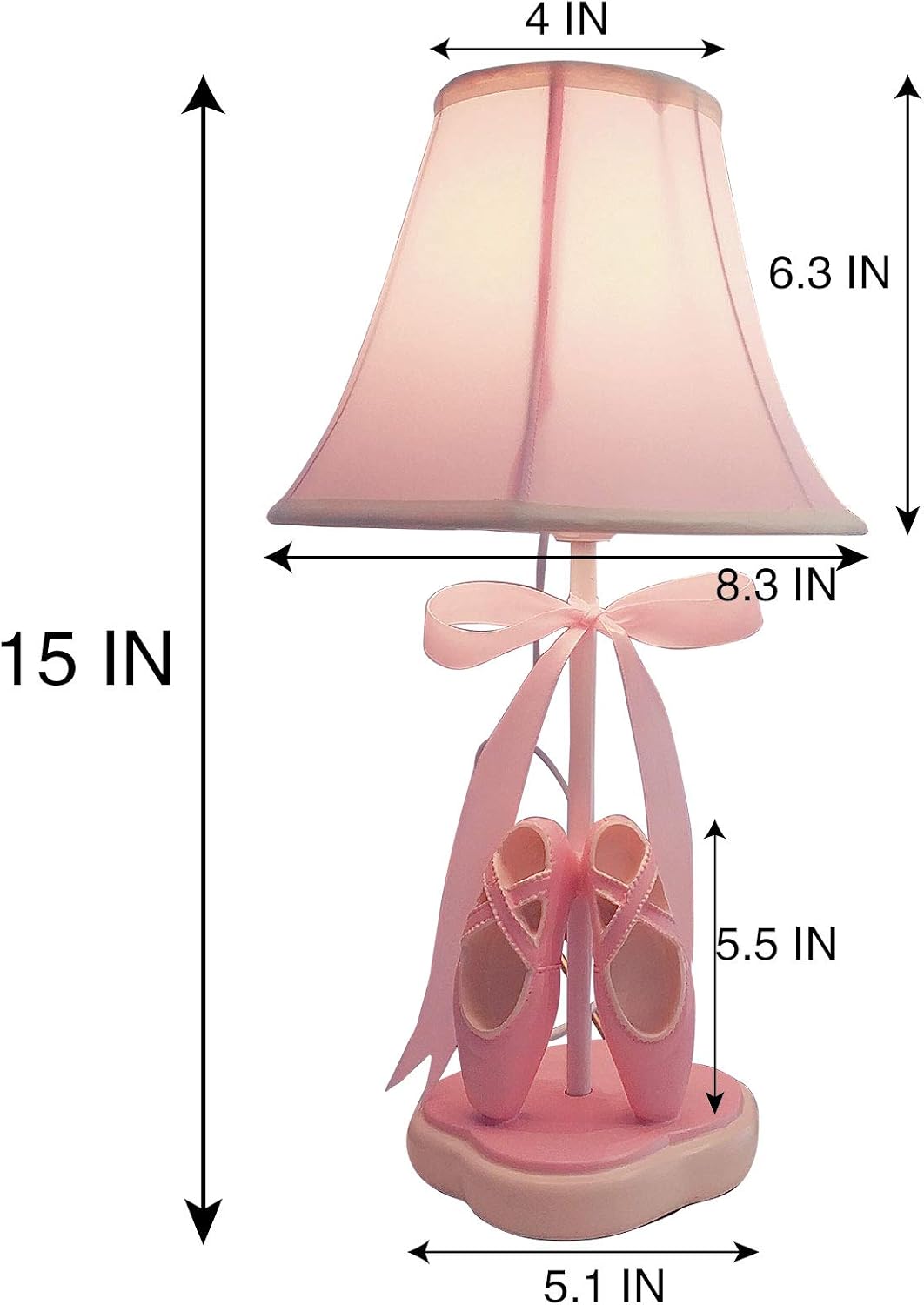 Cozylight Bedside Lamp, Pink Dancing Shoes Design, 14inch Tall Table Lamp with Fabric Stitch Shade for Girl’s Bedroom Décor, Including an E26 LED Bulb (Push Button)