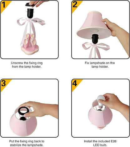 Cozylight Bedside Lamp, Pink Dancing Shoes Design, 14inch Tall Table Lamp with Fabric Stitch Shade for Girl’s Bedroom Décor, Including an E26 LED Bulb (Push Button)