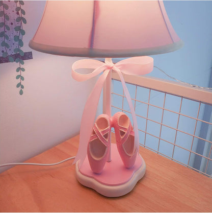 Cozylight Bedside Lamp, Pink Dancing Shoes Design, 14inch Tall Table Lamp with Fabric Stitch Shade for Girl’s Bedroom Décor, Including an E26 LED Bulb (Push Button)