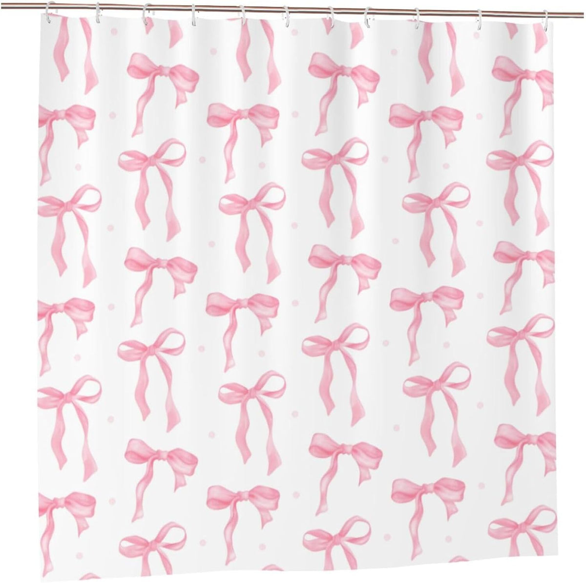Cute Shower Curtain Pink Bow Fabric Shower Curtains for Bathroom Modern Aesthetic Cloth Shower Curtain Set with Hooks 72x72 Inch, Pink Bow