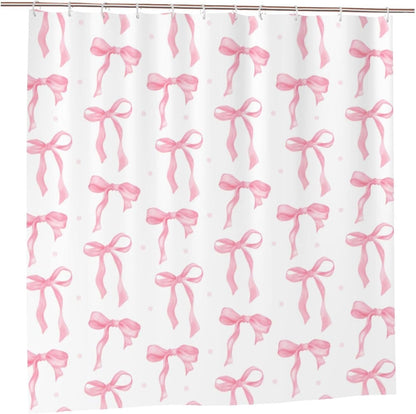 Cute Shower Curtain Pink Bow Fabric Shower Curtains for Bathroom Modern Aesthetic Cloth Shower Curtain Set with Hooks 72x72 Inch, Pink Bow