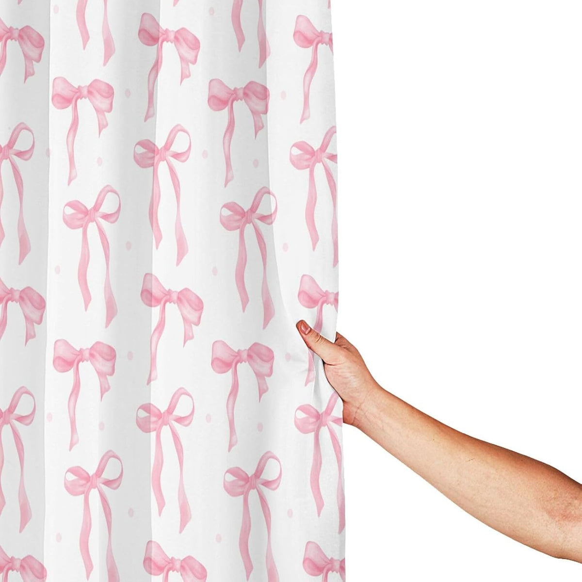 Cute Shower Curtain Pink Bow Fabric Shower Curtains for Bathroom Modern Aesthetic Cloth Shower Curtain Set with Hooks 72x72 Inch, Pink Bow