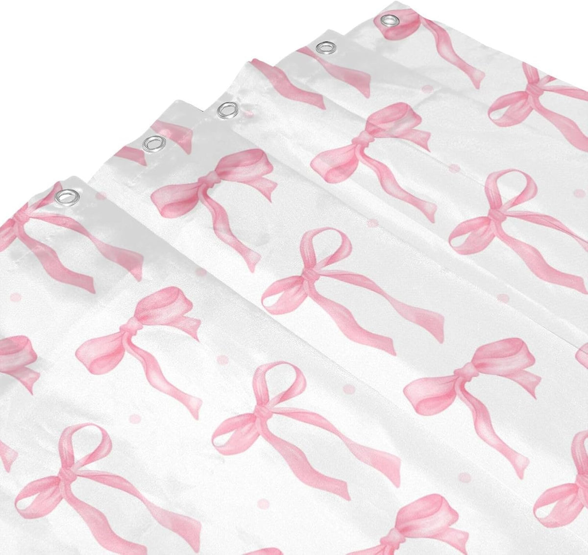 Cute Shower Curtain Pink Bow Fabric Shower Curtains for Bathroom Modern Aesthetic Cloth Shower Curtain Set with Hooks 72x72 Inch, Pink Bow