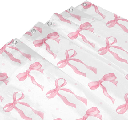 Cute Shower Curtain Pink Bow Fabric Shower Curtains for Bathroom Modern Aesthetic Cloth Shower Curtain Set with Hooks 72x72 Inch, Pink Bow
