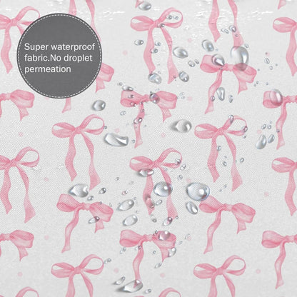 Cute Shower Curtain Pink Bow Fabric Shower Curtains for Bathroom Modern Aesthetic Cloth Shower Curtain Set with Hooks 72x72 Inch, Pink Bow