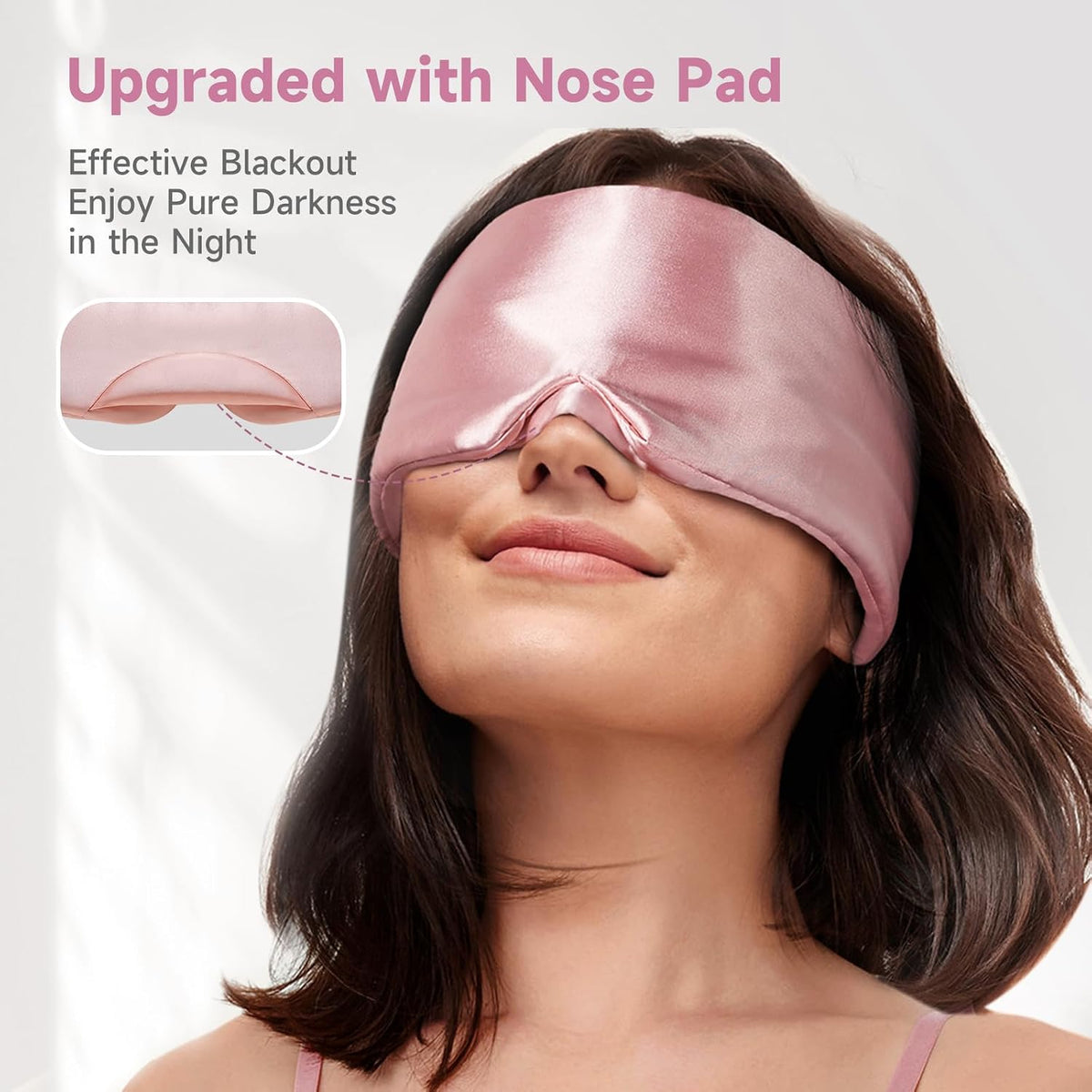 Satin Sleep Mask for Side Sleeper, Blackout Eye Mask for Women Men