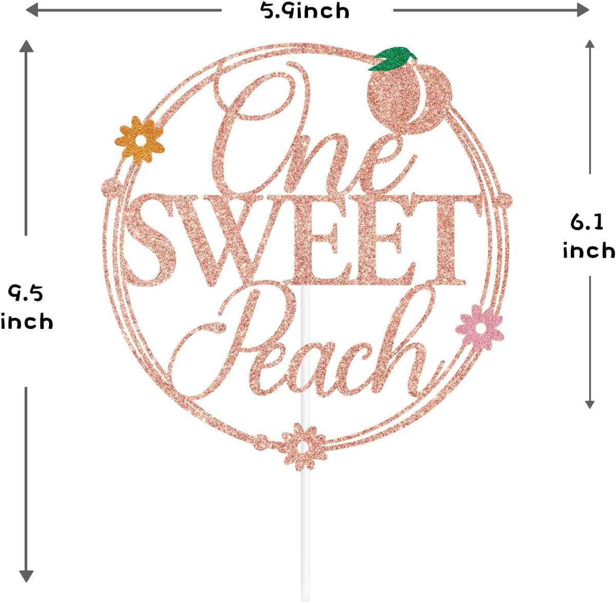 Rose Gold Glitter One Sweet Peach Cake Topper, Sweet As a Peach/Welcome Baby Girl, Peach Summer Fruit Themed Baby Shower Party Decorations Supplies