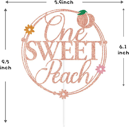Rose Gold Glitter One Sweet Peach Cake Topper, Sweet As a Peach/Welcome Baby Girl, Peach Summer Fruit Themed Baby Shower Party Decorations Supplies