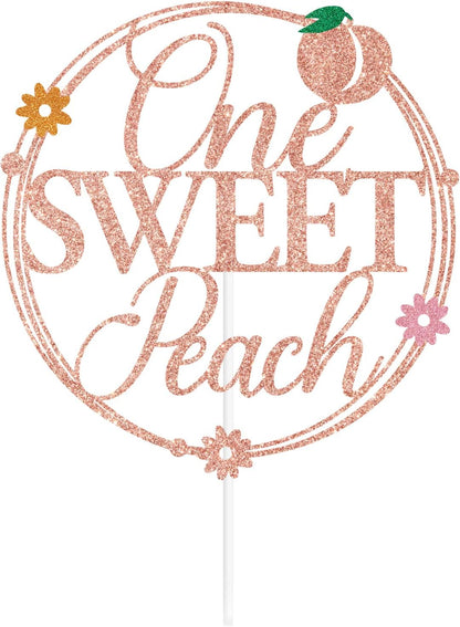 Rose Gold Glitter One Sweet Peach Cake Topper, Sweet As a Peach/Welcome Baby Girl, Peach Summer Fruit Themed Baby Shower Party Decorations Supplies