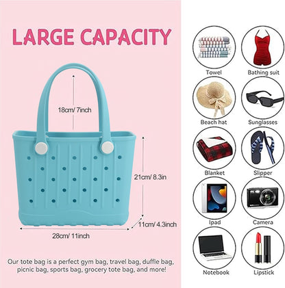 Rubber Tote Bag Small Beach Bag Waterproof Travel Bags Washable Tote Portable Handbag for Sports Beach Outdoor