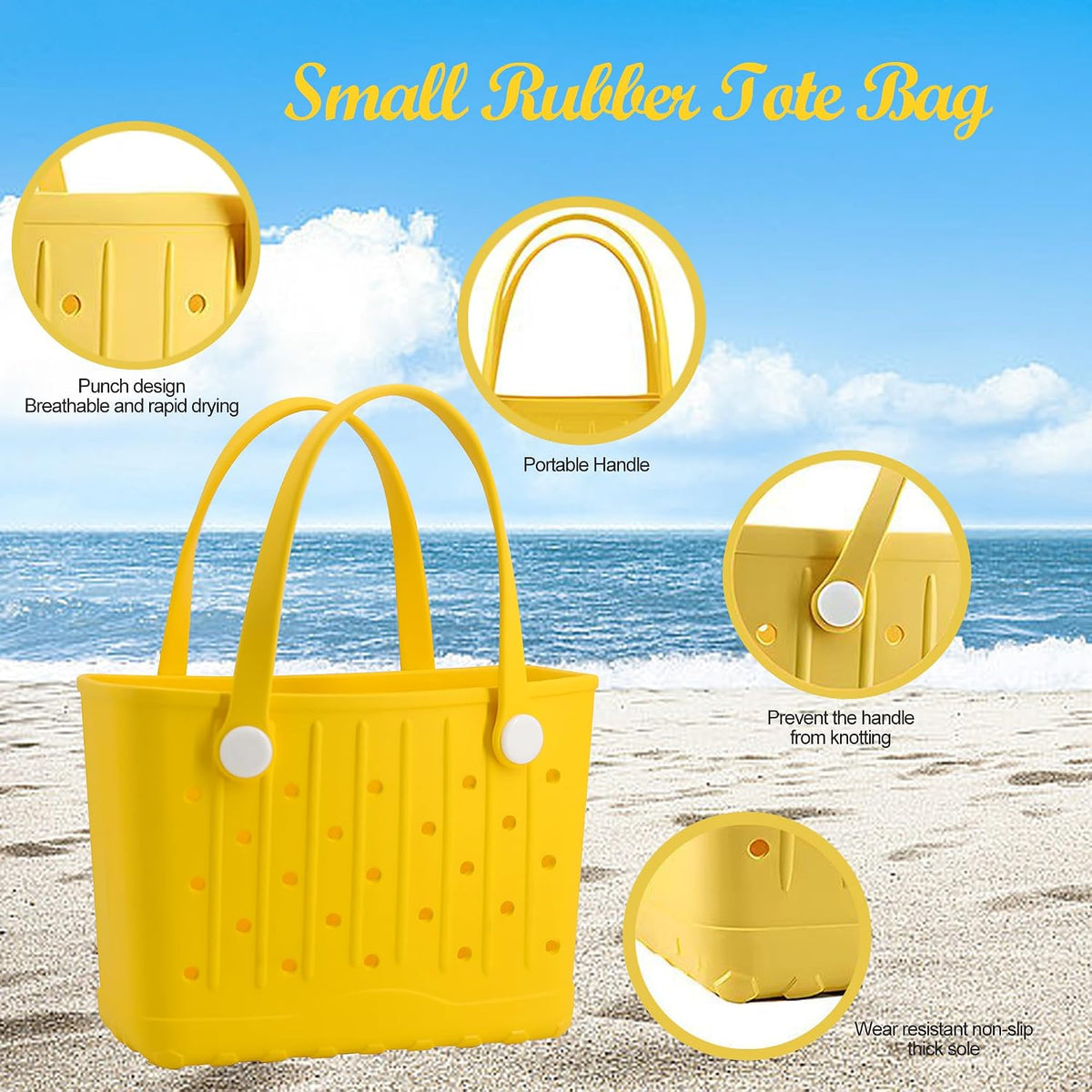 Rubber Tote Bag Small Beach Bag Waterproof Travel Bags Washable Tote Portable Handbag for Sports Beach Outdoor