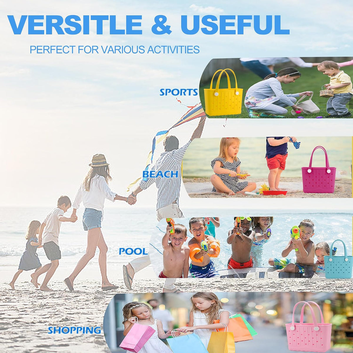 Rubber Tote Bag Small Beach Bag Waterproof Travel Bags Washable Tote Portable Handbag for Sports Beach Outdoor
