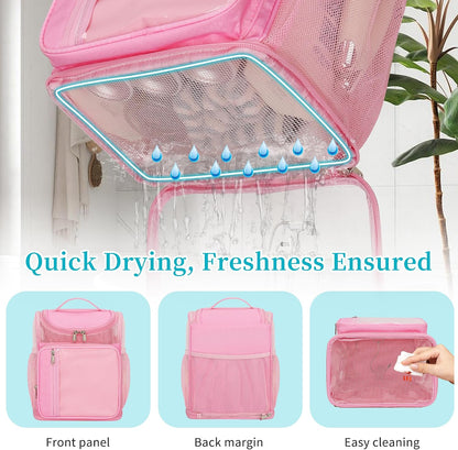 Hanging Shower Caddy Portable, Travel Toiletry Bag for College, Pink