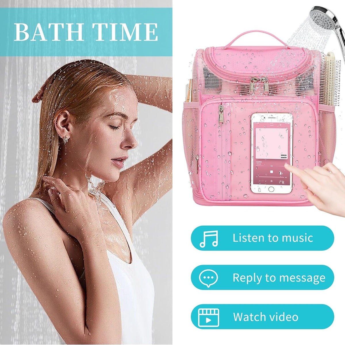 Hanging Shower Caddy Portable, Travel Toiletry Bag for College, Pink