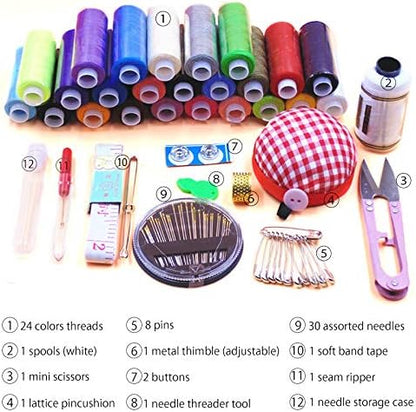 2 Layers Sewing Kits with Vintage Box Sewing Accessories Supplies Kits for Adults Kids Beginner Travel Sewing Basket Metal Handle Pink