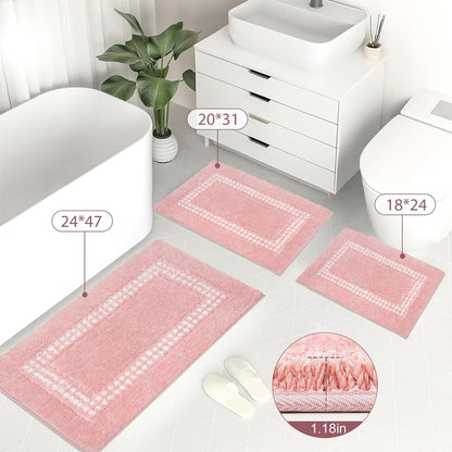 Pink Bathroom Rugs 18x24, Non Slip Washable Bath Mats,Super Soft Microfiber Bathroom Mats, Plush Fluffy Absorbent Bath Rugs for Sink Tub Basin Shower Floor