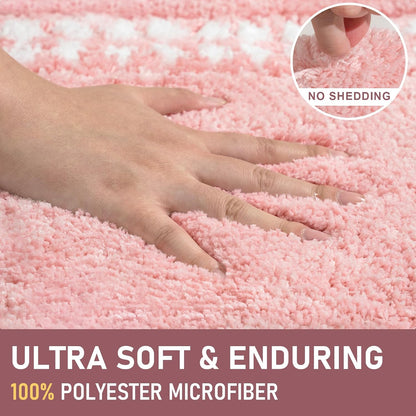 Pink Bathroom Rugs 18x24, Non Slip Washable Bath Mats,Super Soft Microfiber Bathroom Mats, Plush Fluffy Absorbent Bath Rugs for Sink Tub Basin Shower Floor