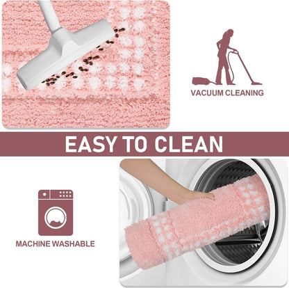 Pink Bathroom Rugs 18x24, Non Slip Washable Bath Mats,Super Soft Microfiber Bathroom Mats, Plush Fluffy Absorbent Bath Rugs for Sink Tub Basin Shower Floor