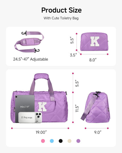 Teen Girl Gifts, Girls Duffle Bag, Dance Bag for Girls, Letter K