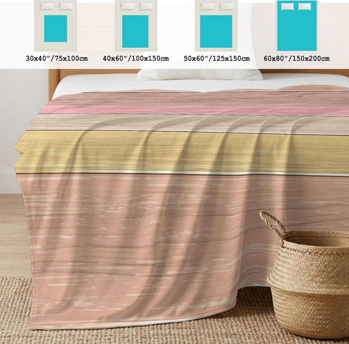 30"x40" Throw Cooling Blanket Peach Pink Wood Grain Ice Silk Lightweight Breathable Soft Summer Blanket for Hot Sleepers Couch Bed Sofa Camping Farmhouse Wooden Plank