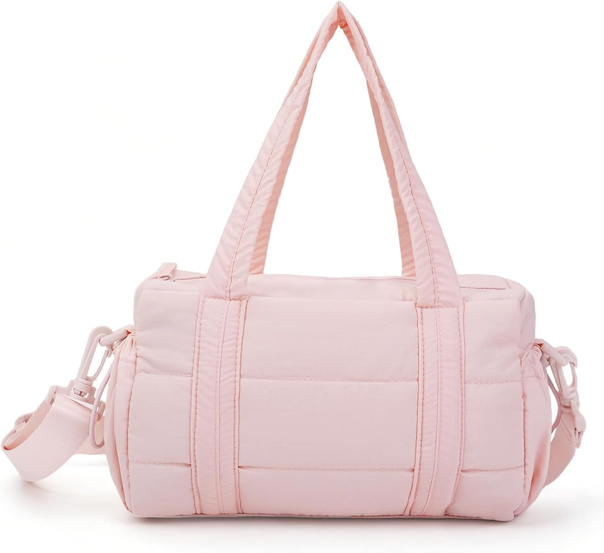 Puffer Mini Gym Bag for Women, Lightweight Travel Bag with Detachable Shoulder Strap, Overnight Weekender for Sports Short Trip Daily Use, Pink