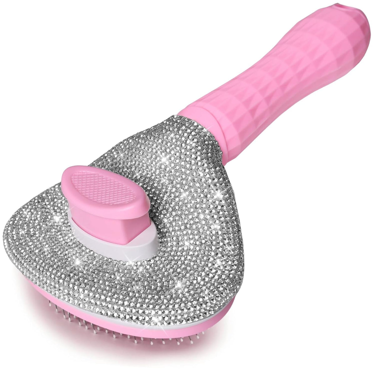 Full Diamonds Self Cleaning Brush for Dogs & Cats - Skin Friendly Slicker Cat & Dog Brush for Shedding - Rhinestone Pink