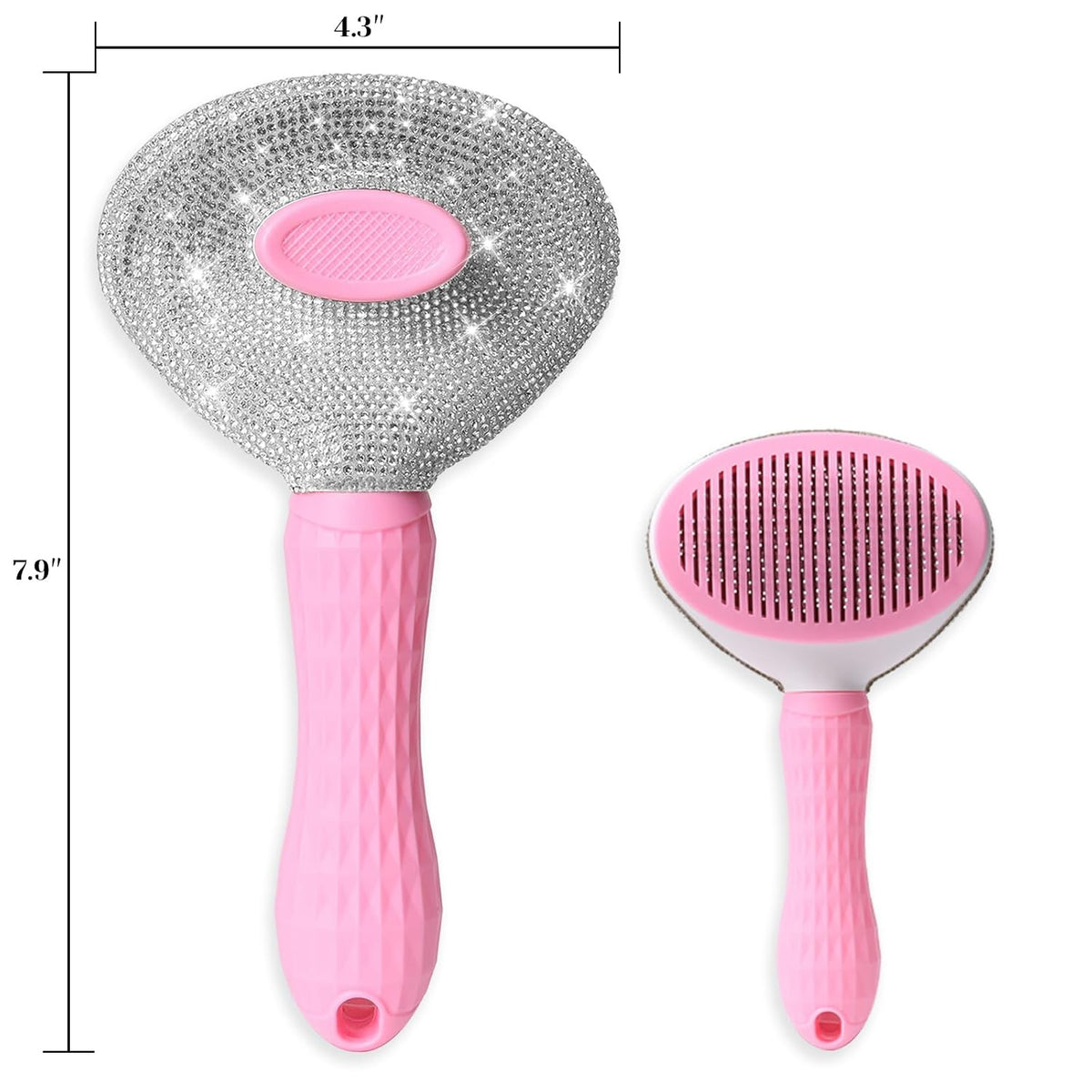 Full Diamonds Self Cleaning Brush for Dogs & Cats - Skin Friendly Slicker Cat & Dog Brush for Shedding - Rhinestone Pink