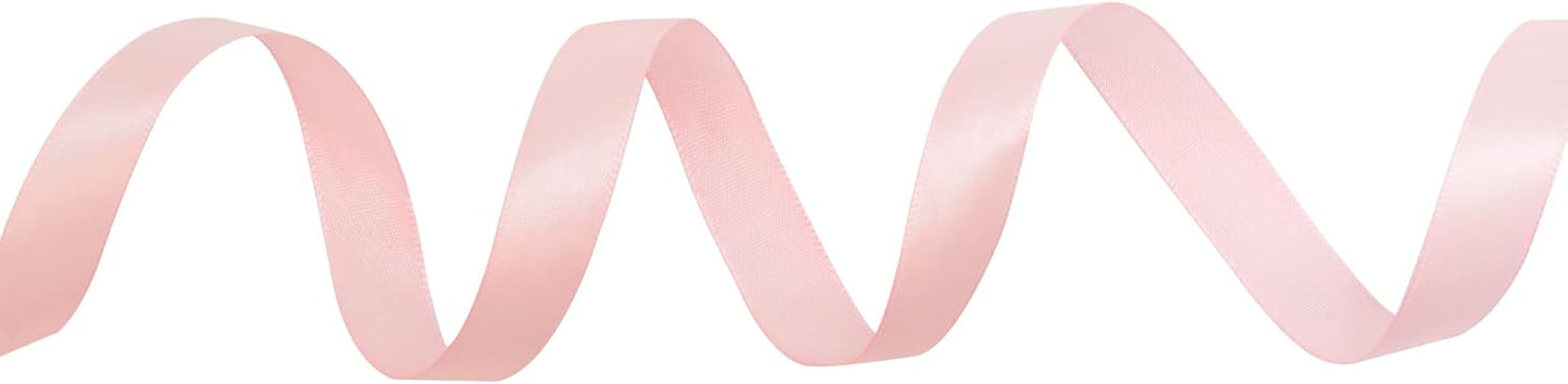 Light Pink Polyester Ribbon 5/8 Inch, 50 Yards, Single-Faced Shiny, Perfect for DIY Crafts, Wedding Decoration, Gift Wrapping and Flower Art (Light Pink)